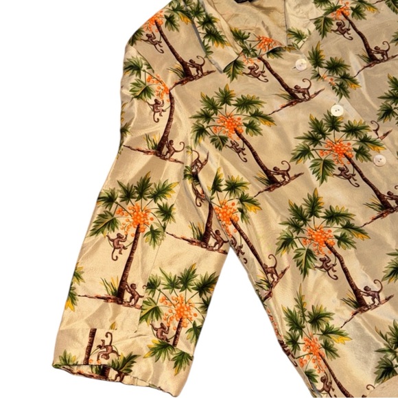 SILKLAND 100% Silk Tropical Palm Tree & Monkey Button-Up Blazer Size 14--PRETTY! - Picture 4 of 6